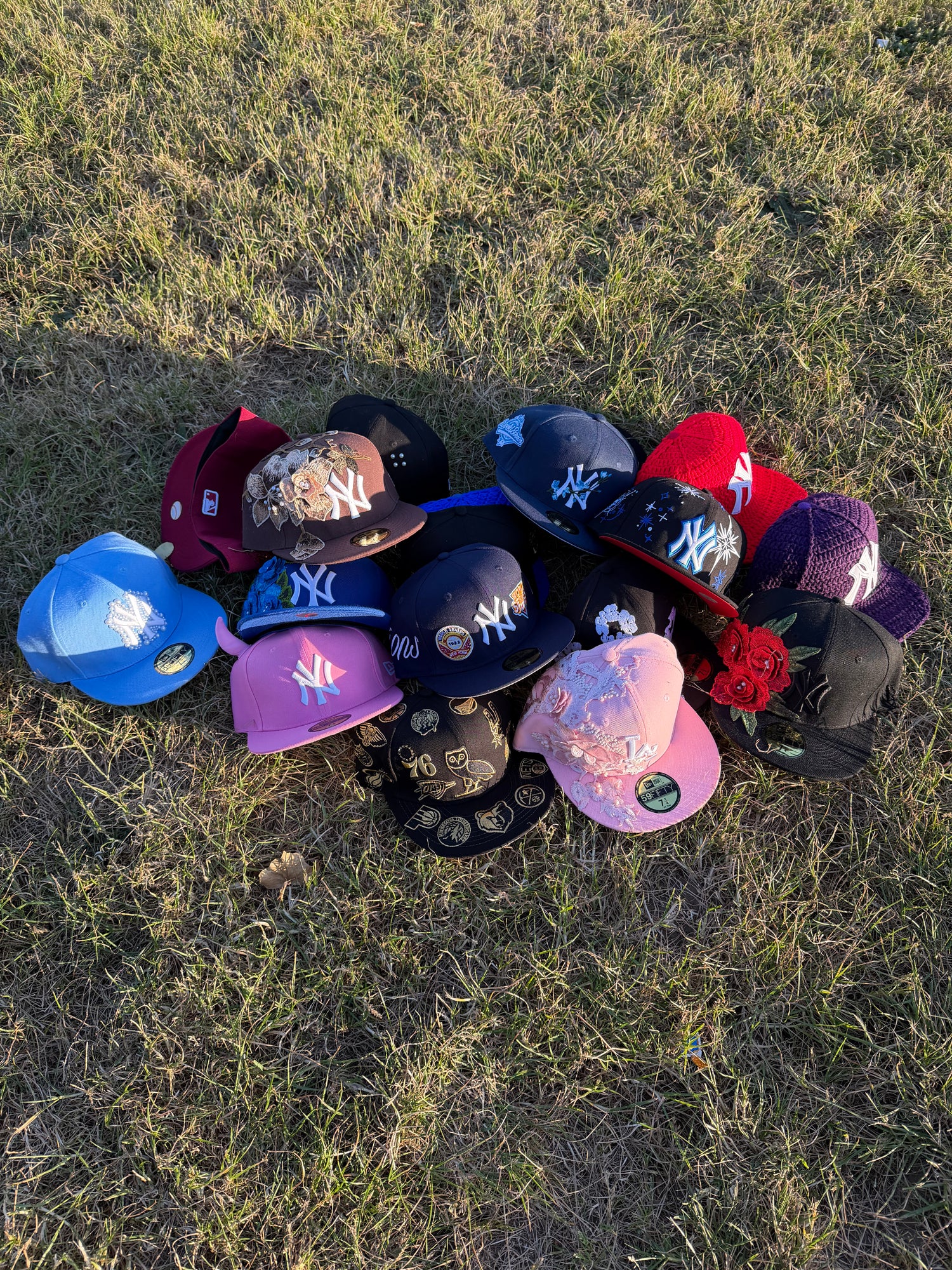 Machine embroidered caps