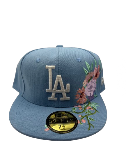 Light blue flower embroidered cap